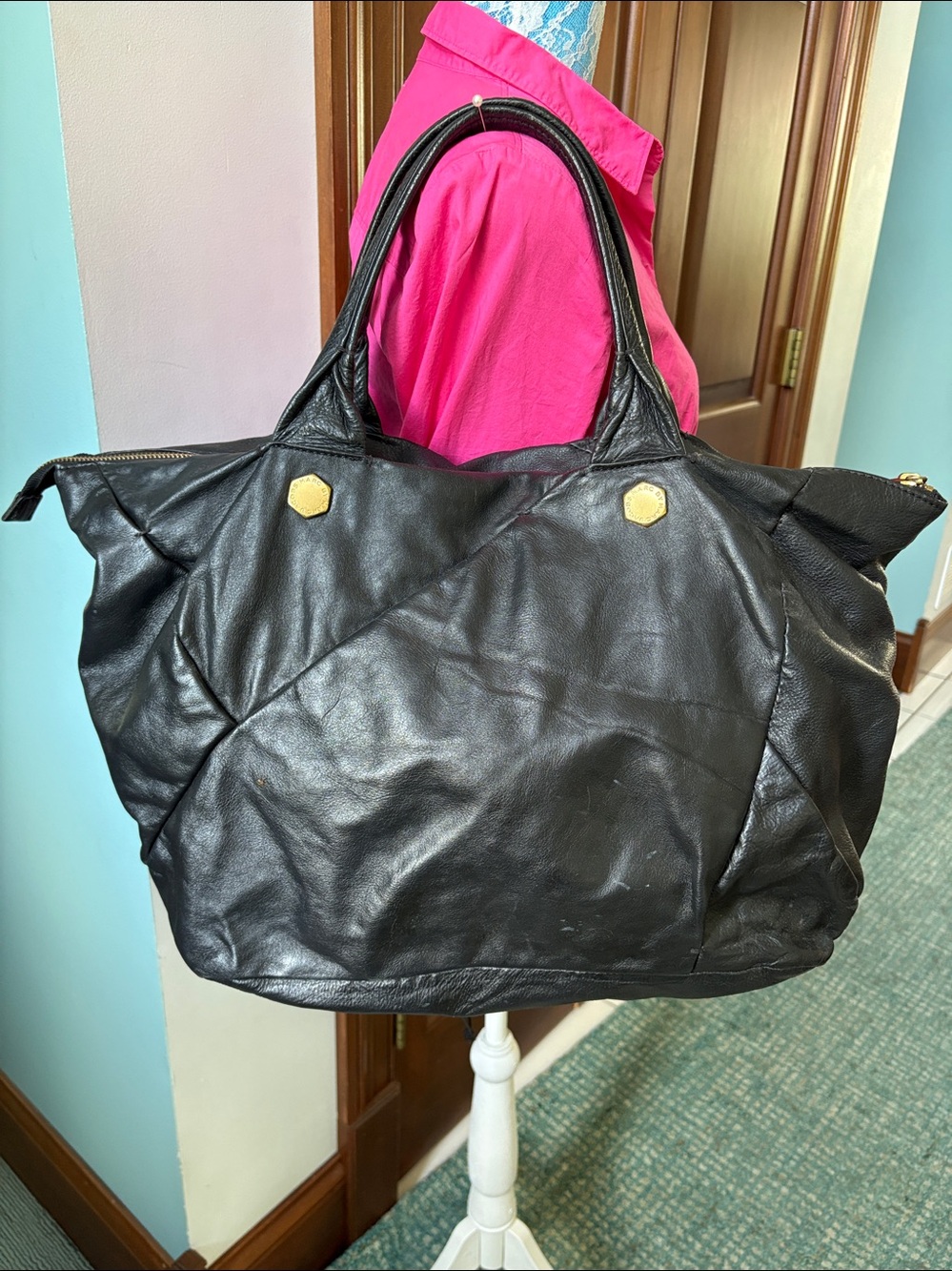 Marc Jacobs  Tote bag  shoulder bag  large bag  leather black/brass hardware EUC